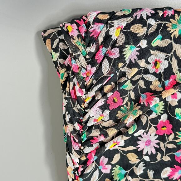 AFRM Desani Ruched Mesh Floral Mini Skirt in Noir Ditsy - Picture 6 of 6